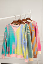 Load image into Gallery viewer, Green Stripe Casual Stripe Colorblock Drop Shoulder Oversize Sweatshirt