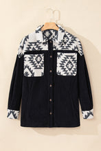 Load image into Gallery viewer, Black Aztec Patchwork Buttoned Corduroy Shacket