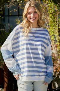 Striped Casual Drop Shoulder Pullover Sweatshirt