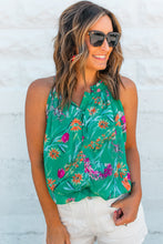 Load image into Gallery viewer, Bright Green Floral Print Buttoned Neckline Tank Top