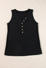 Load image into Gallery viewer, Black Half Button V Neck Patched Pocket Tank Top