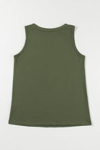 Load image into Gallery viewer, Jungle Green Half Button V Neck Patched Pocket Tank Top