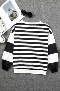 Striped Casual Drop Shoulder Pullover Sweatshirt