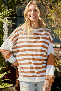 Striped Casual Drop Shoulder Pullover Sweatshirt