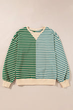 Load image into Gallery viewer, Green Stripe Casual Stripe Colorblock Drop Shoulder Oversize Sweatshirt