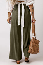 Load image into Gallery viewer, Green Brown Drawstring Elastic Waist Casual Wide Leg Pants