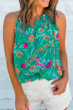 Load image into Gallery viewer, Bright Green Floral Print Buttoned Neckline Tank Top