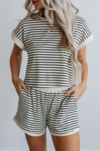 Load image into Gallery viewer, White Stripe Contrast Edge Tee and Shorts Set