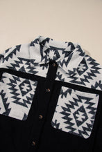 Load image into Gallery viewer, Black Aztec Patchwork Buttoned Corduroy Shacket