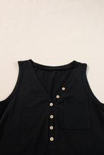 Load image into Gallery viewer, Black Half Button V Neck Patched Pocket Tank Top