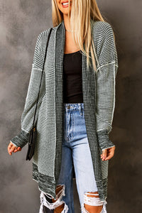 Yellow Knitted Open Front Casual Long Cardigan