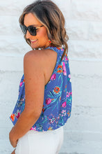 Load image into Gallery viewer, Sky Blue Floral Print Buttoned Neckline Tank Top