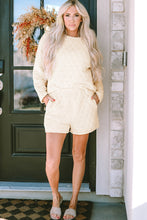 Load image into Gallery viewer, Beige Textured Long Sleeve Top Shorts Outfit