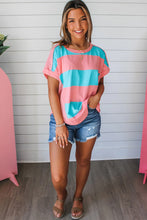 Load image into Gallery viewer, Rose &amp; Blue Colorblock Exposed Seam Tee