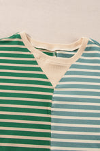 Load image into Gallery viewer, Green Stripe Casual Stripe Colorblock Drop Shoulder Oversize Sweatshirt