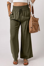 Load image into Gallery viewer, Green Brown Drawstring Elastic Waist Casual Wide Leg Pants