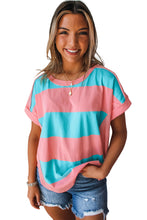 Load image into Gallery viewer, Rose &amp; Blue Colorblock Exposed Seam Tee