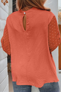 Orange Swiss Dot Balloon Sleeve Loose Blouse