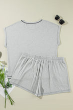 Load image into Gallery viewer, Gray Contrast Stitching Cuffed Sleeve Plus Shorts Set