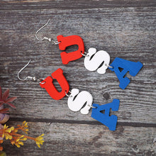 Load image into Gallery viewer, USA Wooden Letter Dangle Earrings