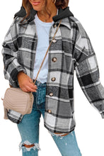 Load image into Gallery viewer, Red Plaid Button Front Hooded Shacket