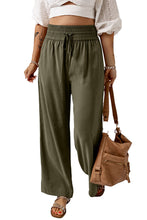 Load image into Gallery viewer, Green Brown Drawstring Elastic Waist Casual Wide Leg Pants