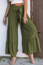 Load image into Gallery viewer, Khaki Lace Up Smocked Waist Tiered Wide Leg Pants