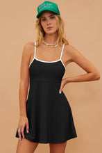 Load image into Gallery viewer, Black Sporty Ribbed Spaghetti Straps One Piece Swimdress