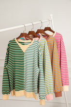 Load image into Gallery viewer, Green Stripe Casual Stripe Colorblock Drop Shoulder Oversize Sweatshirt