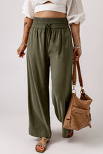 Load image into Gallery viewer, Green Brown Drawstring Elastic Waist Casual Wide Leg Pants