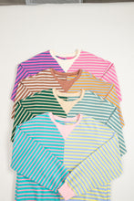 Load image into Gallery viewer, Green Stripe Casual Stripe Colorblock Drop Shoulder Oversize Sweatshirt