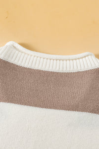 Khaki Stripe Dropped Short Sleeve Lightweight Knitted Top