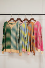 Load image into Gallery viewer, Green Stripe Casual Stripe Colorblock Drop Shoulder Oversize Sweatshirt