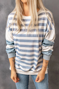 Striped Casual Drop Shoulder Pullover Sweatshirt