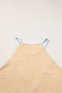 Light French Beige Geometric Color Block Sleeveless Top