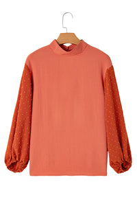 Orange Swiss Dot Balloon Sleeve Loose Blouse