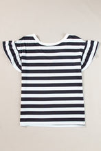 Load image into Gallery viewer, Black Striped V Neck Ruffle Sleeve Top