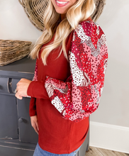 Load image into Gallery viewer, Fiery Red Mixed Animal Print Sleeve Ribbed Top