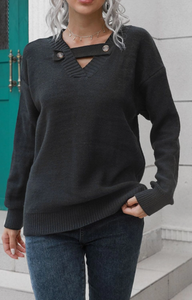 V-neck Button Neck Sweater