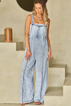 Load image into Gallery viewer, Beau Blue Light Wash Frayed Exposed Seam Wide Leg Denim Overall