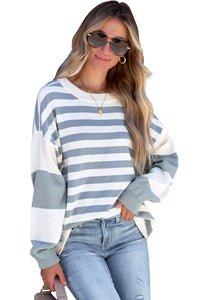 Striped Casual Drop Shoulder Pullover Sweatshirt