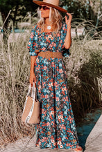 Load image into Gallery viewer, Sky Blue Floral Knotted Back Square Neck Maxi Dress