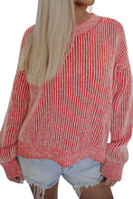 Load image into Gallery viewer, Red Casual Stripe Print Round Neck Sweater