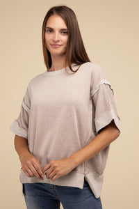 Courtney-Contrast Trim Top Stitching Drop Shoulder Top