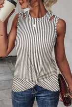 Load image into Gallery viewer, Gray Striped Cutout Twist Front Tank Top