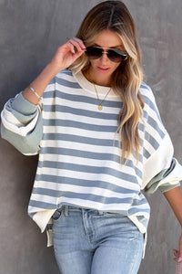 Striped Casual Drop Shoulder Pullover Sweatshirt