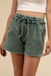 Acid Wash Fleece Drawstring Shorts with Pockets - Honeyed Steele Boutique