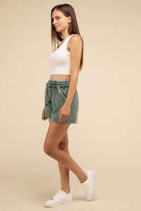 Acid Wash Fleece Drawstring Shorts with Pockets - Honeyed Steele Boutique