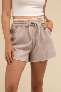 Acid Wash Fleece Drawstring Shorts with Pockets - Honeyed Steele Boutique