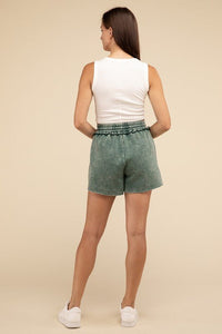 Acid Wash Fleece Drawstring Shorts with Pockets - Honeyed Steele Boutique